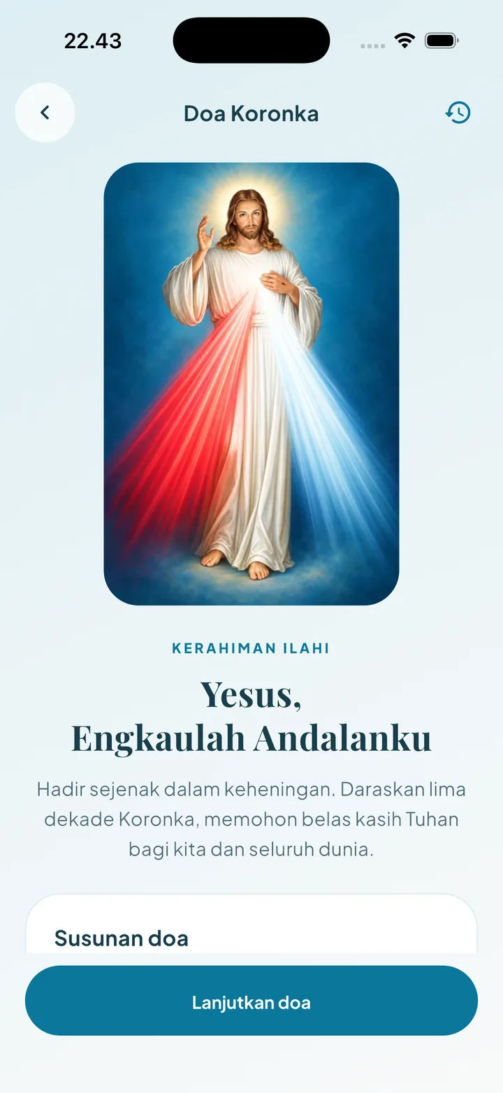 Pratinjau aplikasi · tampilan Bahasa Indonesia — Berdoa
